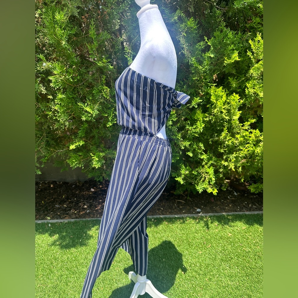 Lulus Saltwater and Sun Navy Blue Striped Strapless Midi Jumpsuit NWOT - Picture 4 of 6